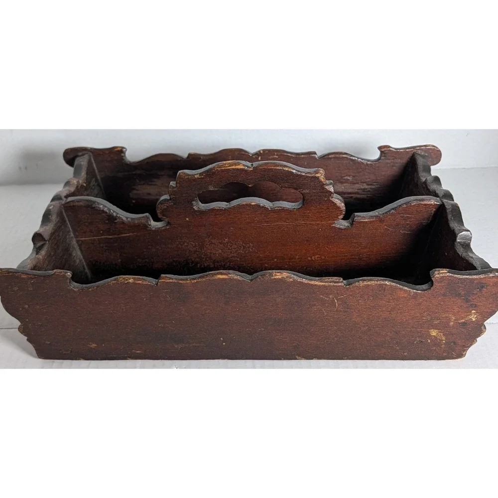 Antique/Vintage Hand-Carved Wooden Double Compartment Box